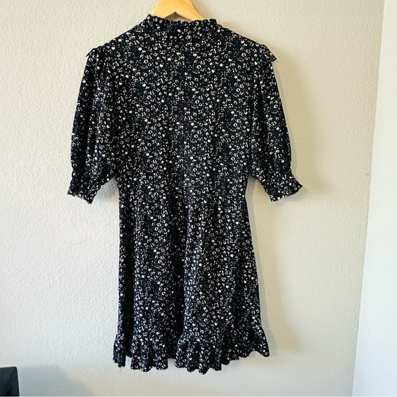Zara Regencycore Floral Print Puffy Sleeve Black Dress Size Large - Picture 4 of 11